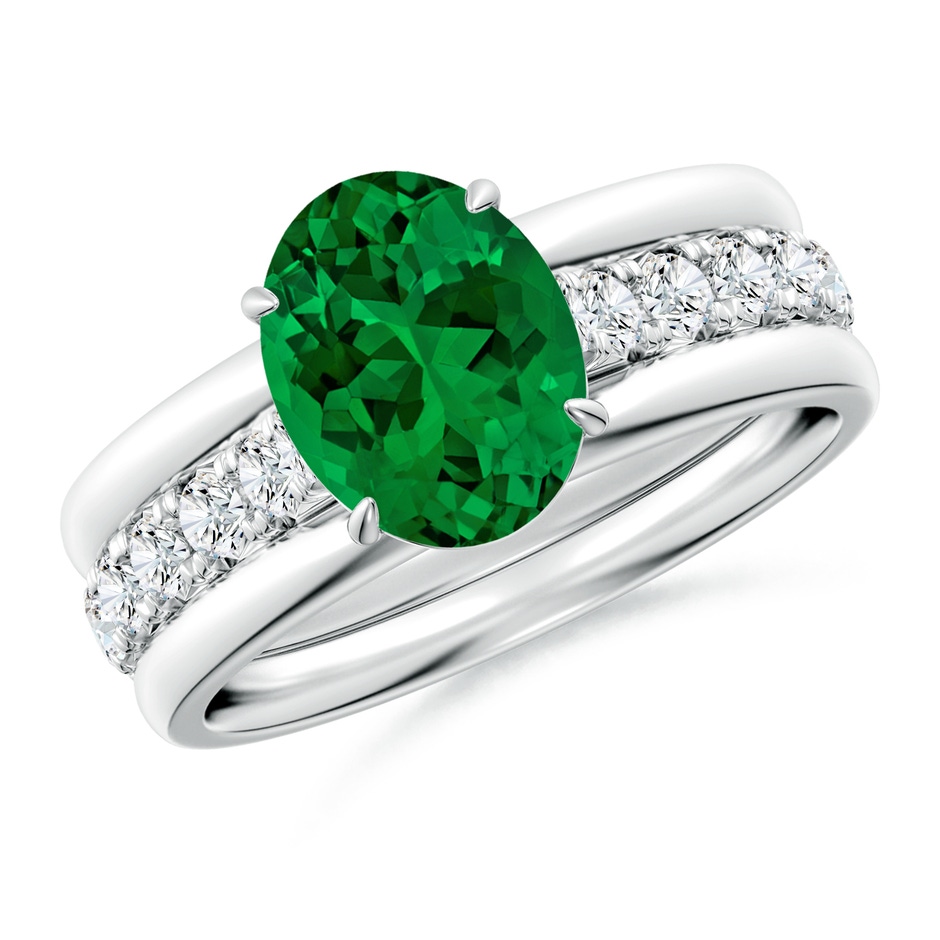 9x7mm Labgrown Oval Lab-Grown Emerald Two Tone Engagement Ring with Accents in P950 Platinum side 399