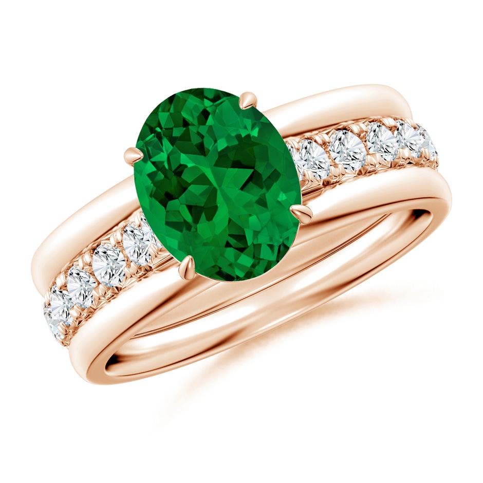 9x7mm Labgrown Oval Lab-Grown Emerald Two Tone Engagement Ring with Accents in Rose Gold side 399