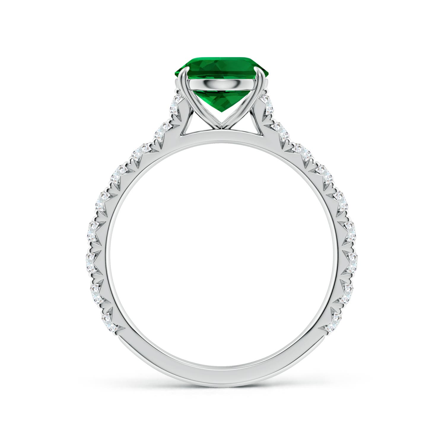 9x7mm Labgrown Oval Lab-Grown Emerald Two Tone Engagement Ring with Accents in White Gold - side 2