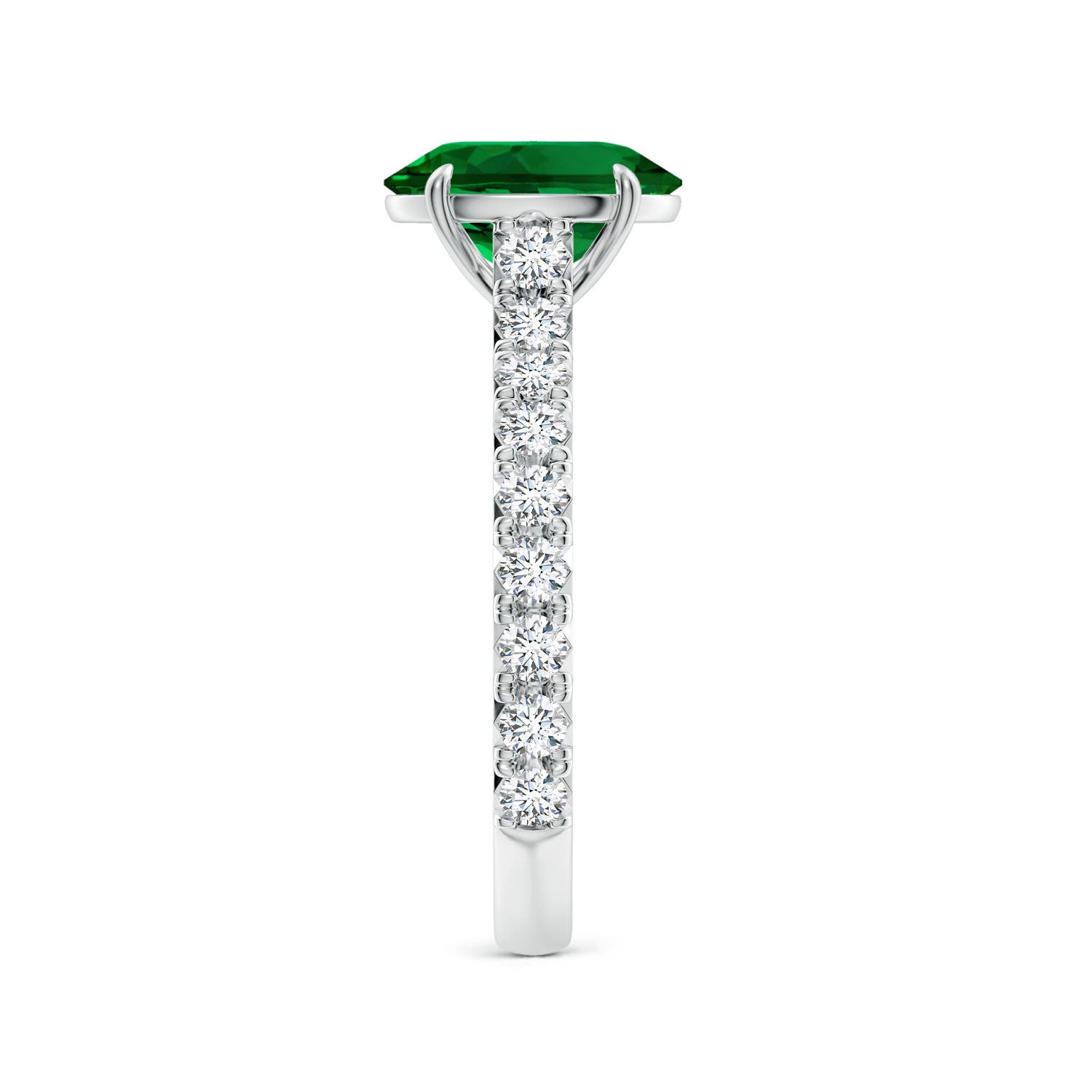 9x7mm Labgrown Oval Lab-Grown Emerald Two Tone Engagement Ring with Accents in White Gold - side 3
