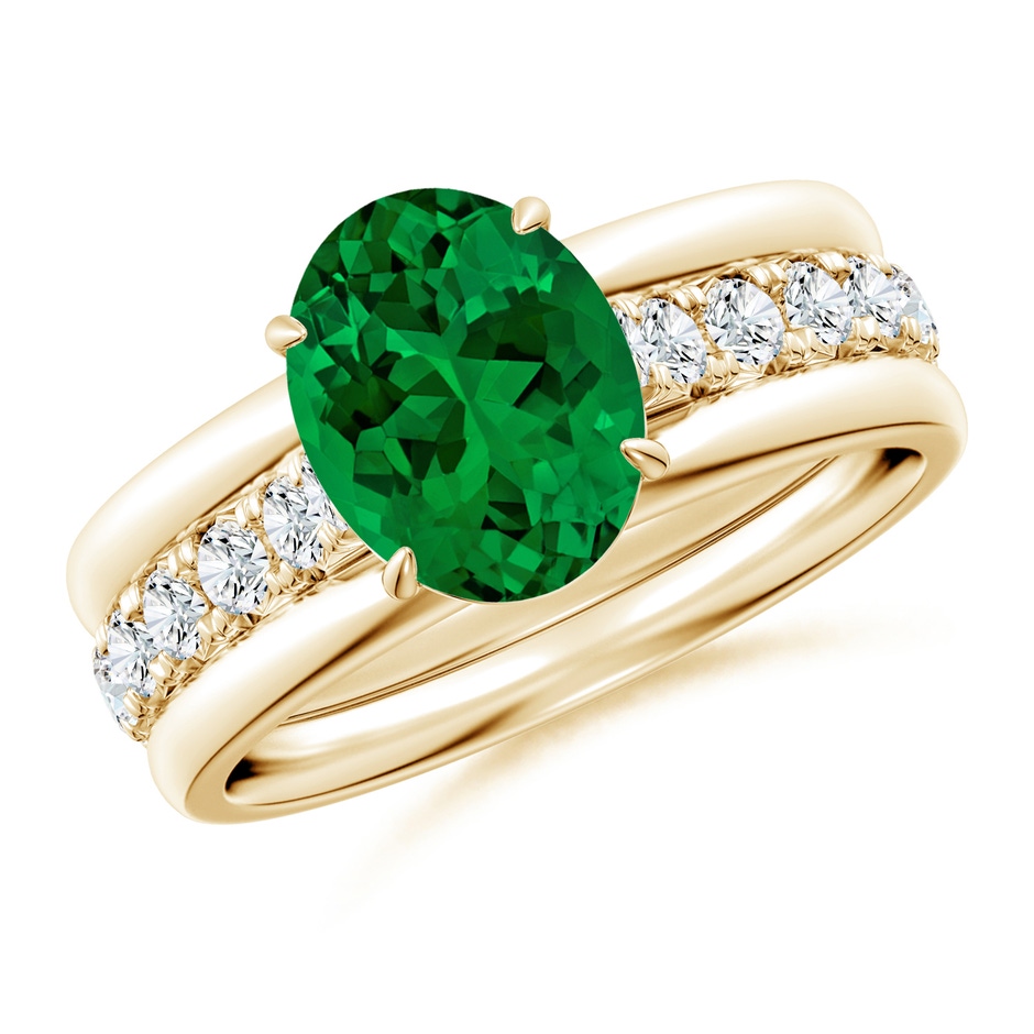 9x7mm Labgrown Oval Lab-Grown Emerald Two Tone Engagement Ring with Accents in Yellow Gold side 399