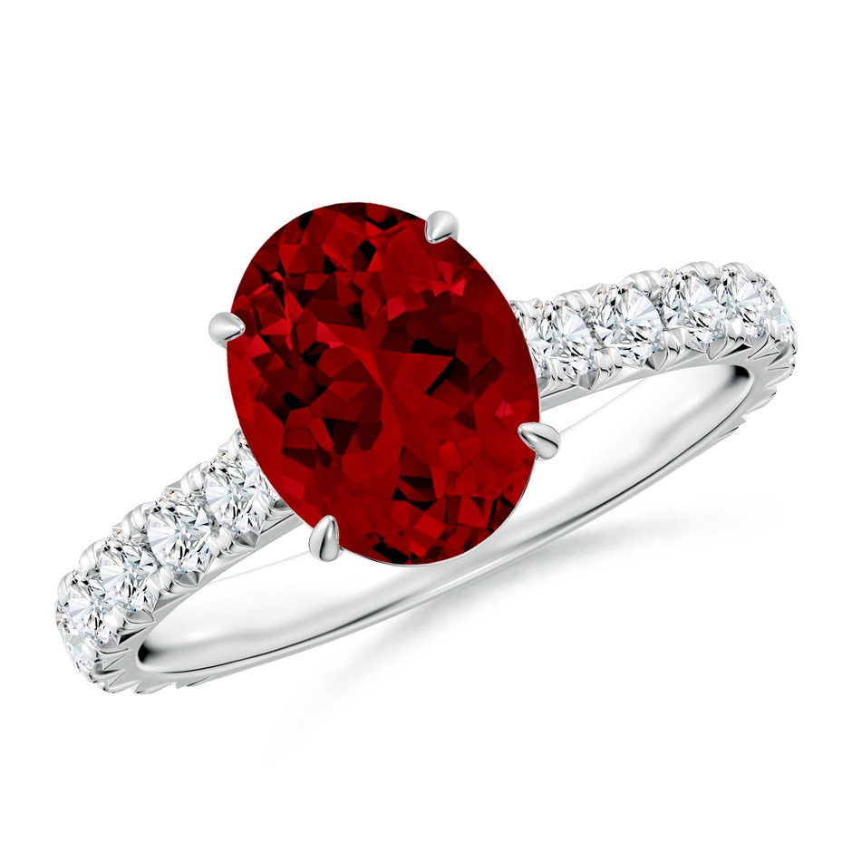 9x7mm Labgrown Oval Lab-Grown Ruby Two Tone Engagement Ring with Accents in White Gold 