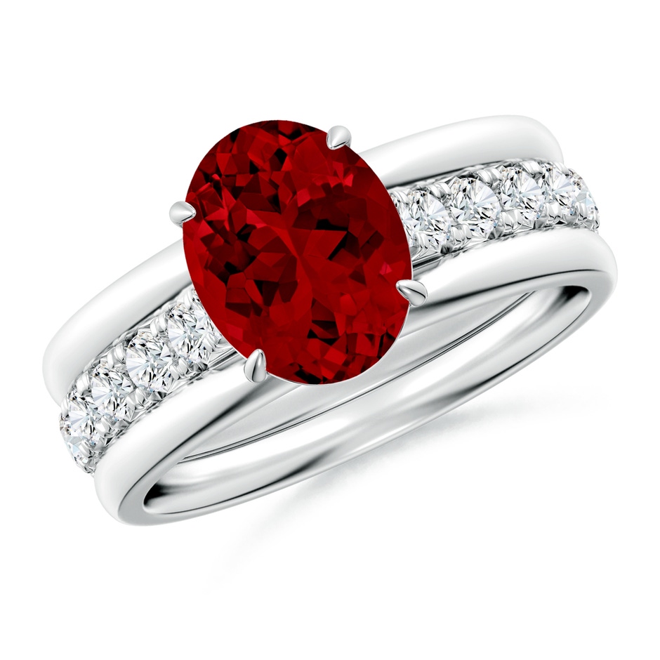 9x7mm Labgrown Oval Lab-Grown Ruby Two Tone Engagement Ring with Accents in White Gold side 399