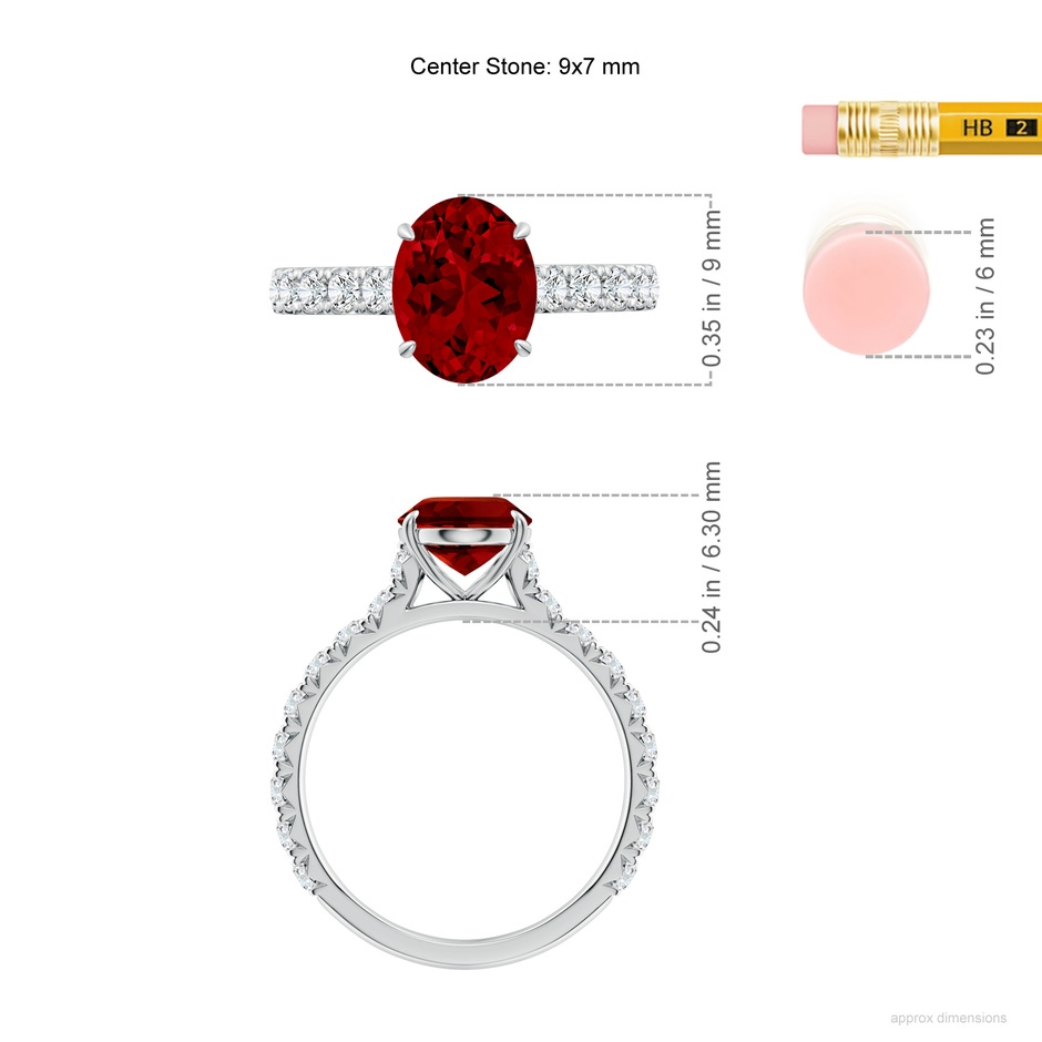 9x7mm Labgrown Oval Lab-Grown Ruby Two Tone Engagement Ring with Accents in White Gold ruler