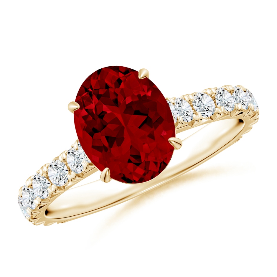 9x7mm Labgrown Oval Lab-Grown Ruby Two Tone Engagement Ring with Accents in Yellow Gold 