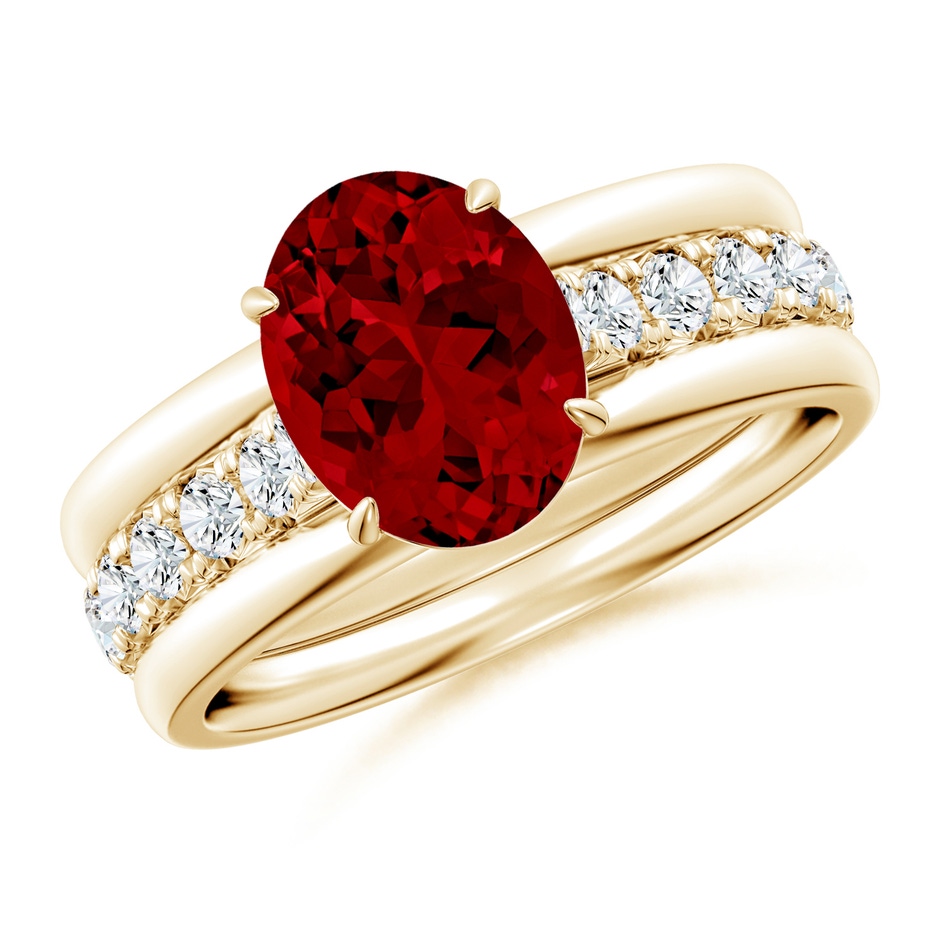 9x7mm Labgrown Oval Lab-Grown Ruby Two Tone Engagement Ring with Accents in Yellow Gold side 399