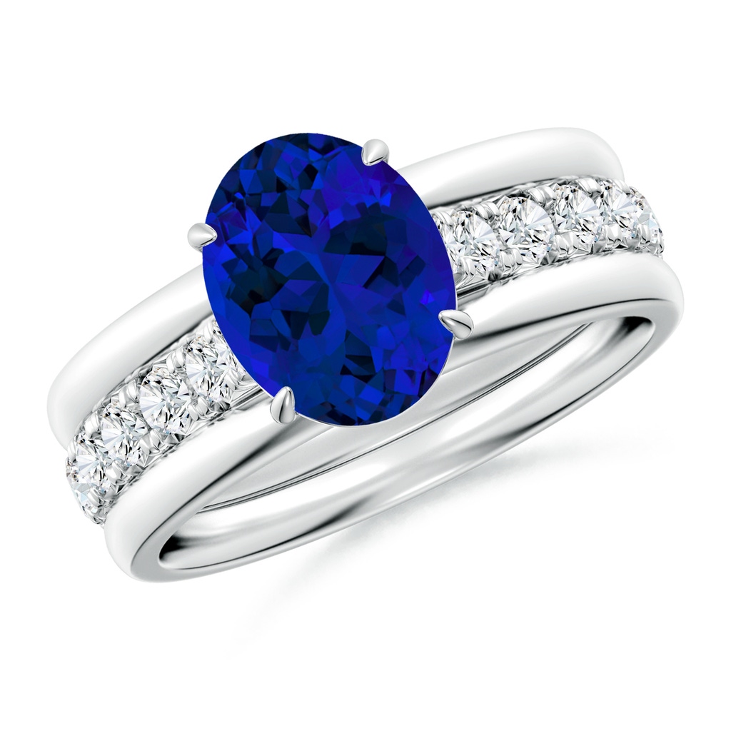 9x7mm Labgrown Oval Lab-Grown Blue Sapphire Two Tone Engagement Ring with Accents in White Gold Side 399