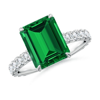 10x8mm Labgrown Emerald-Cut Lab-Grown Emerald Two Tone Engagement Ring with Accents in P950 Platinum