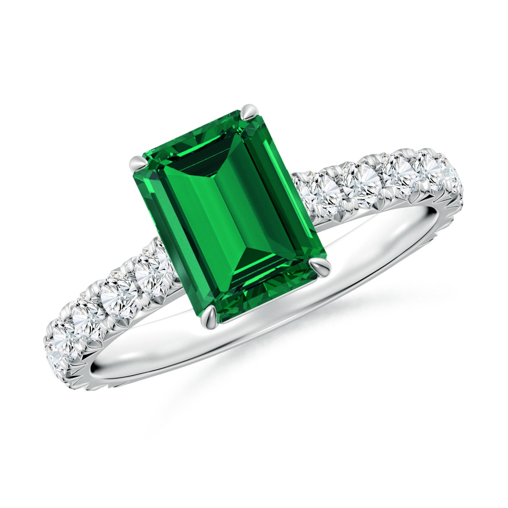 8x6mm Labgrown Emerald-Cut Lab-Grown Emerald Two Tone Engagement Ring with Accents in White Gold
