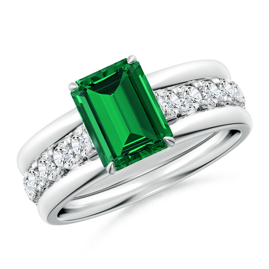 8x6mm Labgrown Emerald-Cut Lab-Grown Emerald Two Tone Engagement Ring with Accents in White Gold side 399