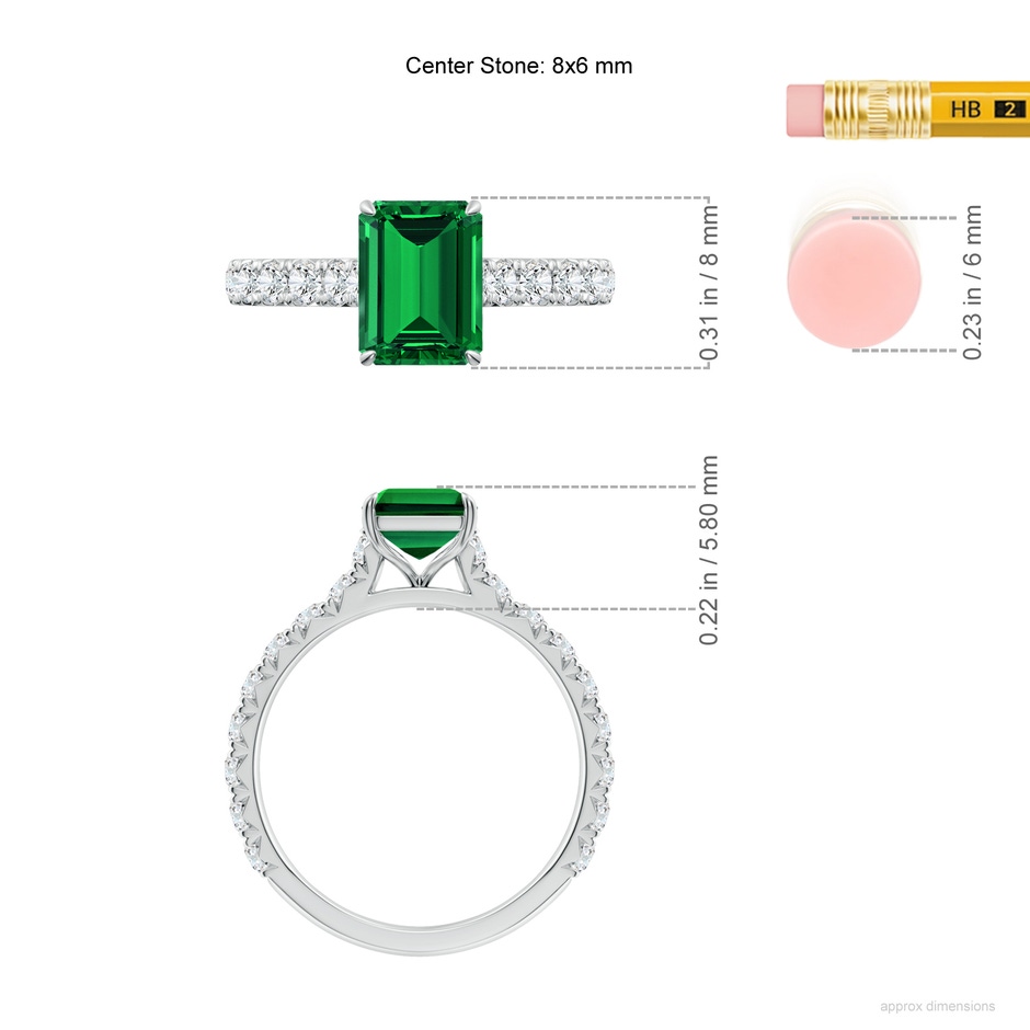 8x6mm Labgrown Emerald-Cut Lab-Grown Emerald Two Tone Engagement Ring with Accents in White Gold ruler