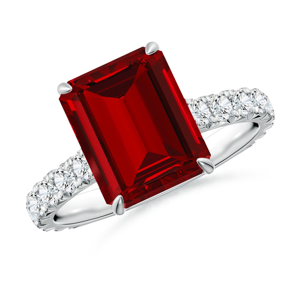 10x8mm Labgrown Emerald-Cut Lab-Grown Ruby Two Tone Engagement Ring with Accents in White Gold Rose Gold