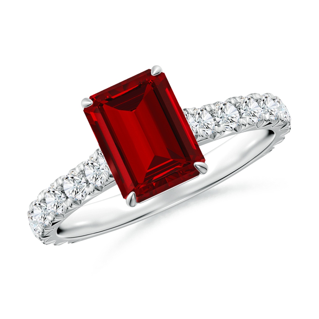 8x6mm Labgrown Emerald-Cut Lab-Grown Ruby Two Tone Engagement Ring with Accents in White Gold