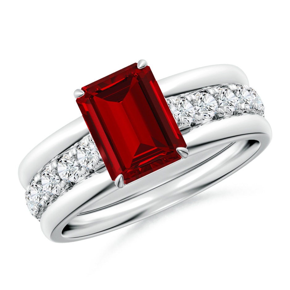 8x6mm Labgrown Emerald-Cut Lab-Grown Ruby Two Tone Engagement Ring with Accents in White Gold side 399