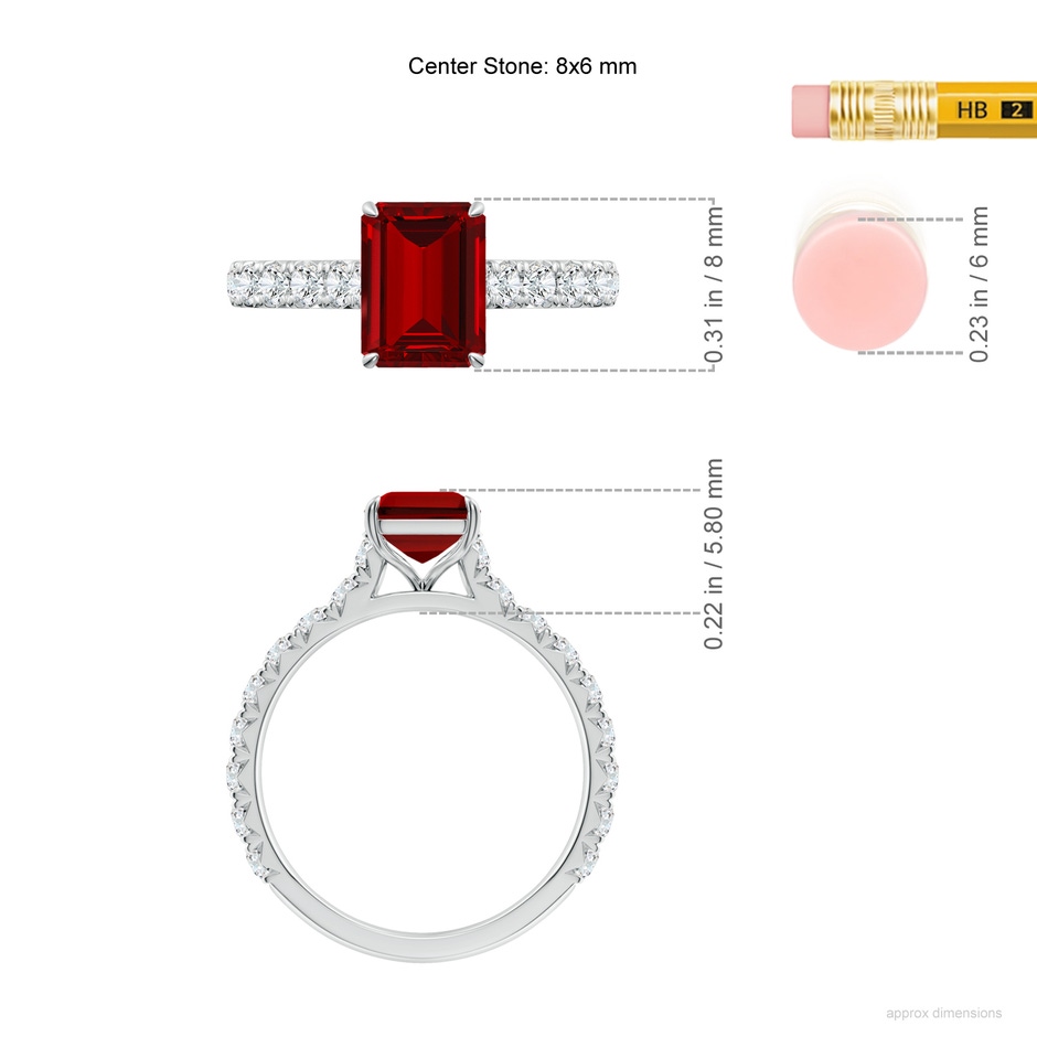 8x6mm Labgrown Emerald-Cut Lab-Grown Ruby Two Tone Engagement Ring with Accents in White Gold ruler