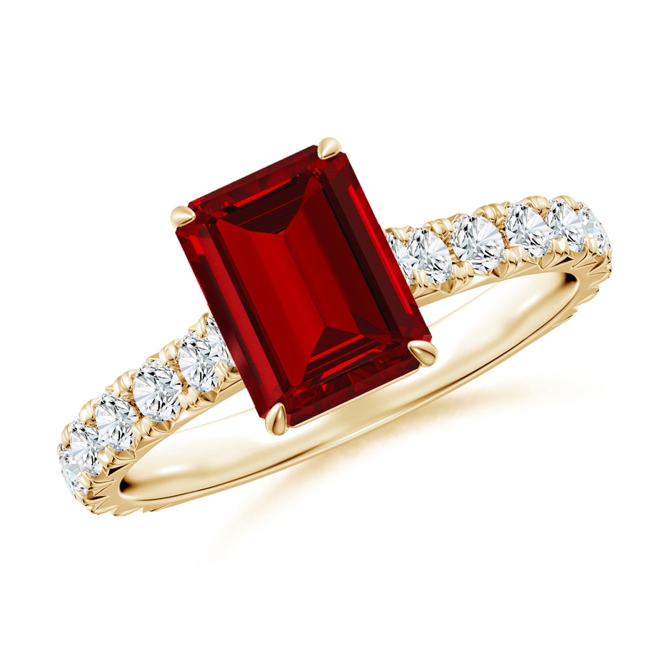 8x6mm Labgrown Emerald-Cut Lab-Grown Ruby Two Tone Engagement Ring with Accents in Yellow Gold 