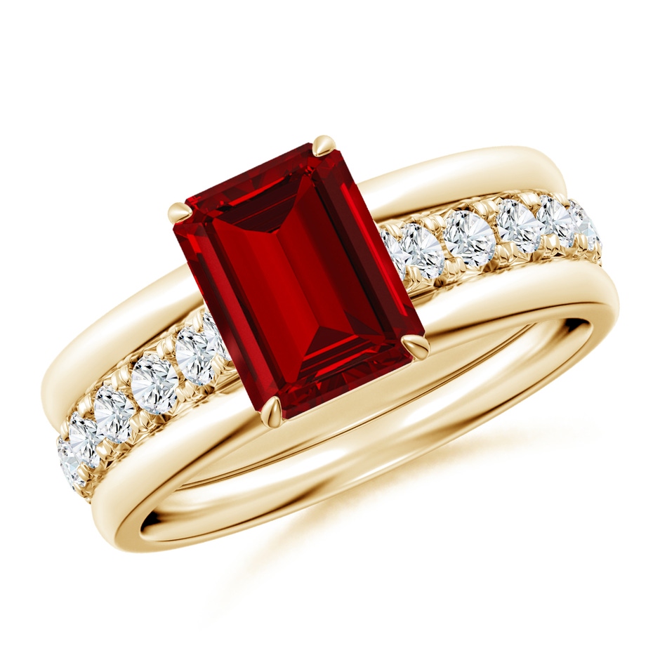 8x6mm Labgrown Emerald-Cut Lab-Grown Ruby Two Tone Engagement Ring with Accents in Yellow Gold side 399