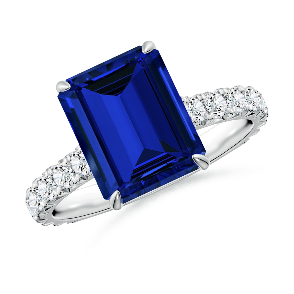 10x8mm Labgrown Emerald-Cut Lab-Grown Blue Sapphire Two Tone Engagement Ring with Accents in White Gold Rose Gold