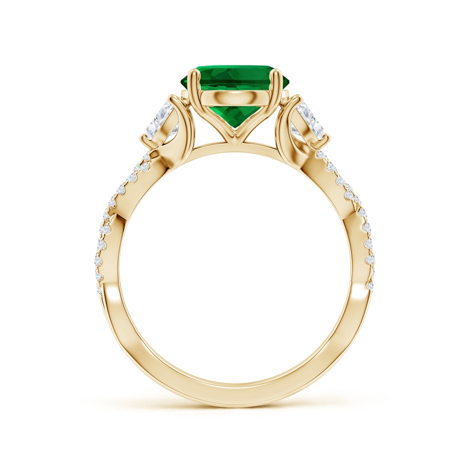 10x8mm Labgrown Three Stone Oval Lab-Grown Emerald and Trillion Diamond Twisted Shank Engagement Ring in 18K Yellow Gold side 199