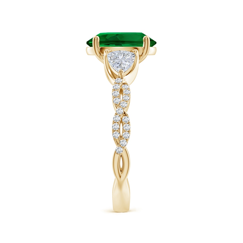 10x8mm Labgrown Three Stone Oval Lab-Grown Emerald and Trillion Diamond Twisted Shank Engagement Ring in 18K Yellow Gold side 299