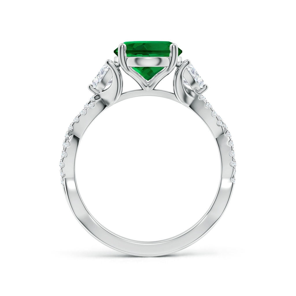 10x8mm Labgrown Three Stone Oval Lab-Grown Emerald and Trillion Diamond Twisted Shank Engagement Ring in White Gold - side 199