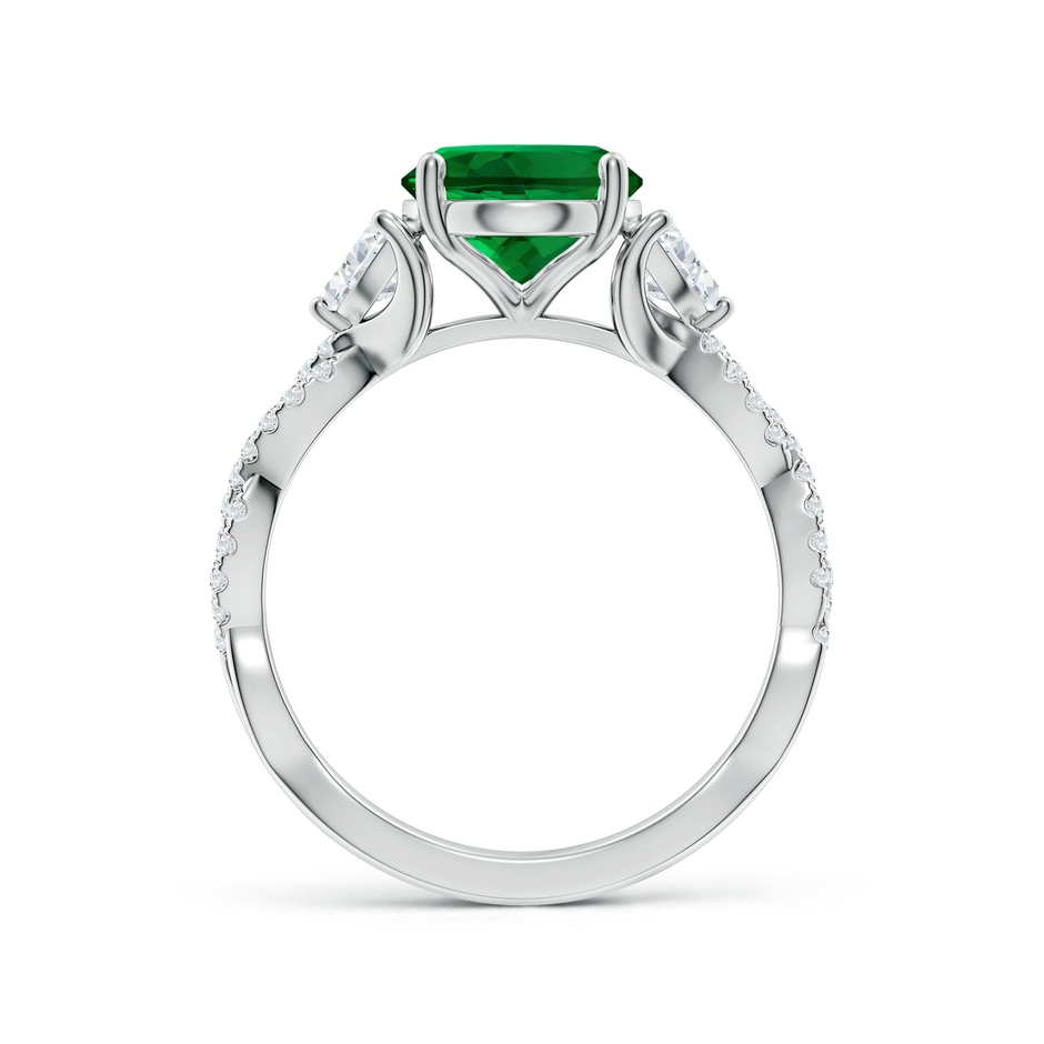 10x8mm Labgrown Three Stone Oval Lab-Grown Emerald and Trillion Diamond Twisted Shank Engagement Ring in White Gold side 199