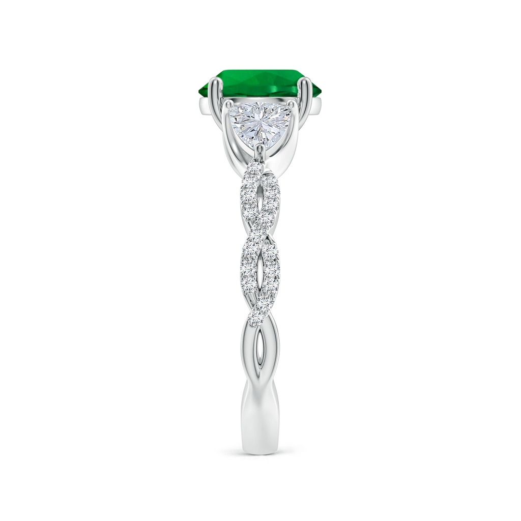 8mm Labgrown Three Stone Round Lab-Grown Emerald and Trillion Diamond Twisted Shank Engagement Ring in White Gold Side 299