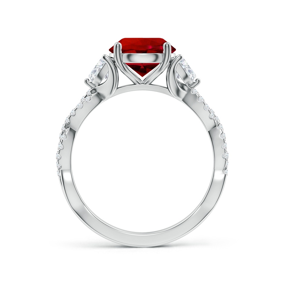 8mm Labgrown Three Stone Round Lab-Grown Ruby and Trillion Diamond Twisted Shank Engagement Ring in White Gold side 199