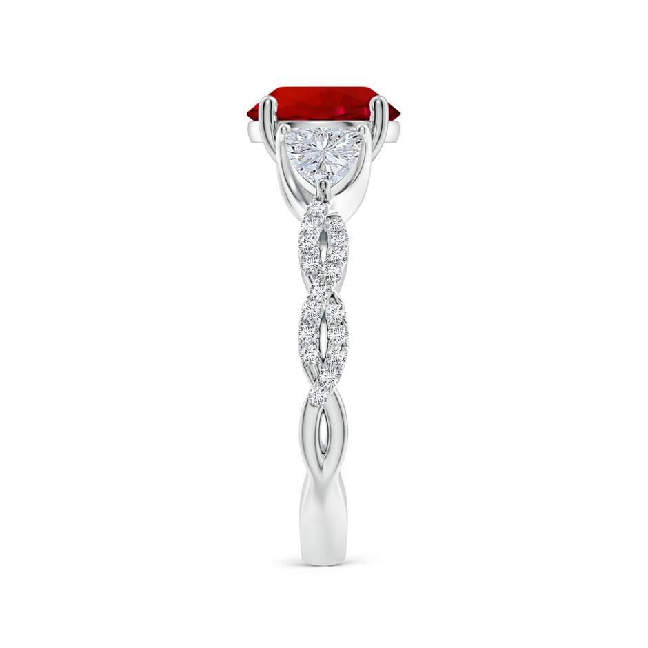 8mm Labgrown Three Stone Round Lab-Grown Ruby and Trillion Diamond Twisted Shank Engagement Ring in White Gold side 299