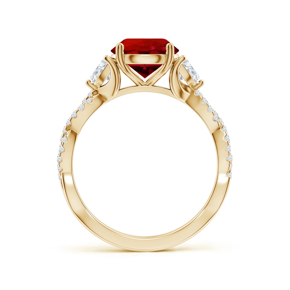 8mm Labgrown Three Stone Round Lab-Grown Ruby and Trillion Diamond Twisted Shank Engagement Ring in Yellow Gold side 199