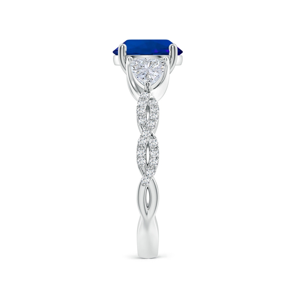 8mm Labgrown Three Stone Round Lab-Grown Blue Sapphire and Trillion Diamond Twisted Shank Engagement Ring in White Gold Side 299