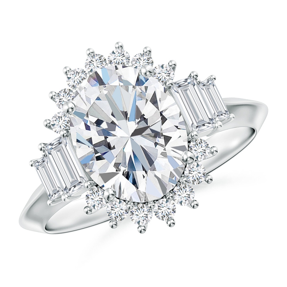 10x8mm FGVS Oval Lab-Grown Diamond Halo Knife-Edge Shank Engagement Ring in P950 Platinum 