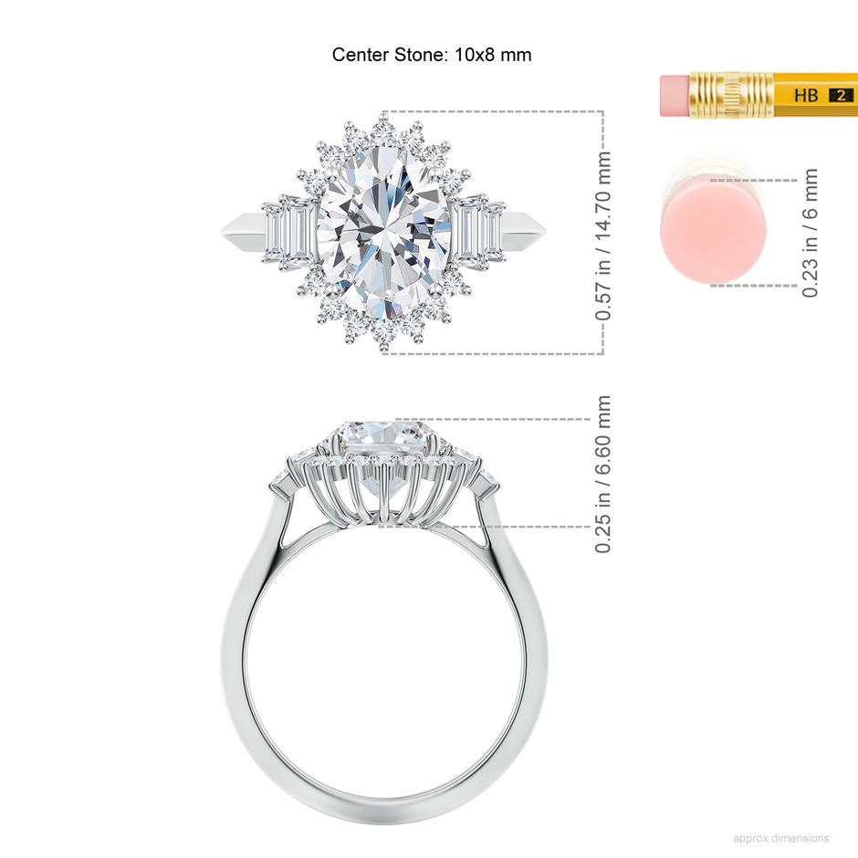 10x8mm FGVS Oval Lab-Grown Diamond Halo Knife-Edge Shank Engagement Ring in White Gold ruler
