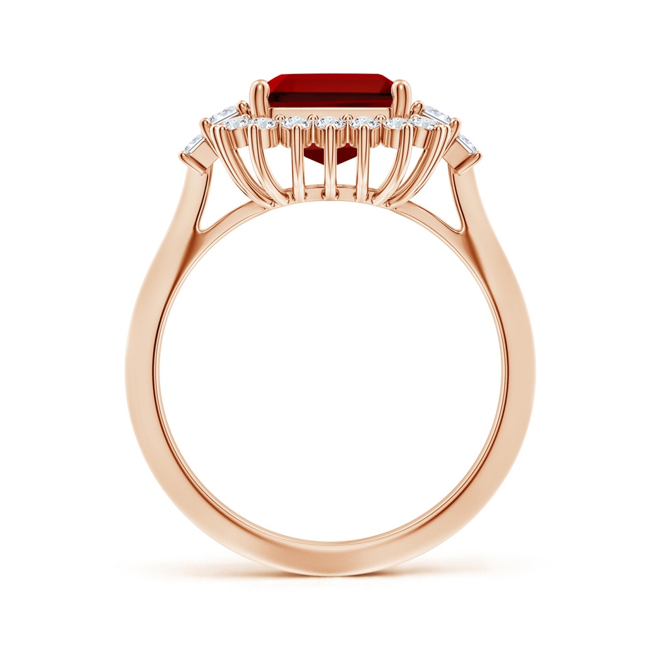 10x8mm Labgrown Emerald-Cut Lab-Grown Ruby Halo Knife-Edge Shank Engagement Ring in 18K Rose Gold side 199