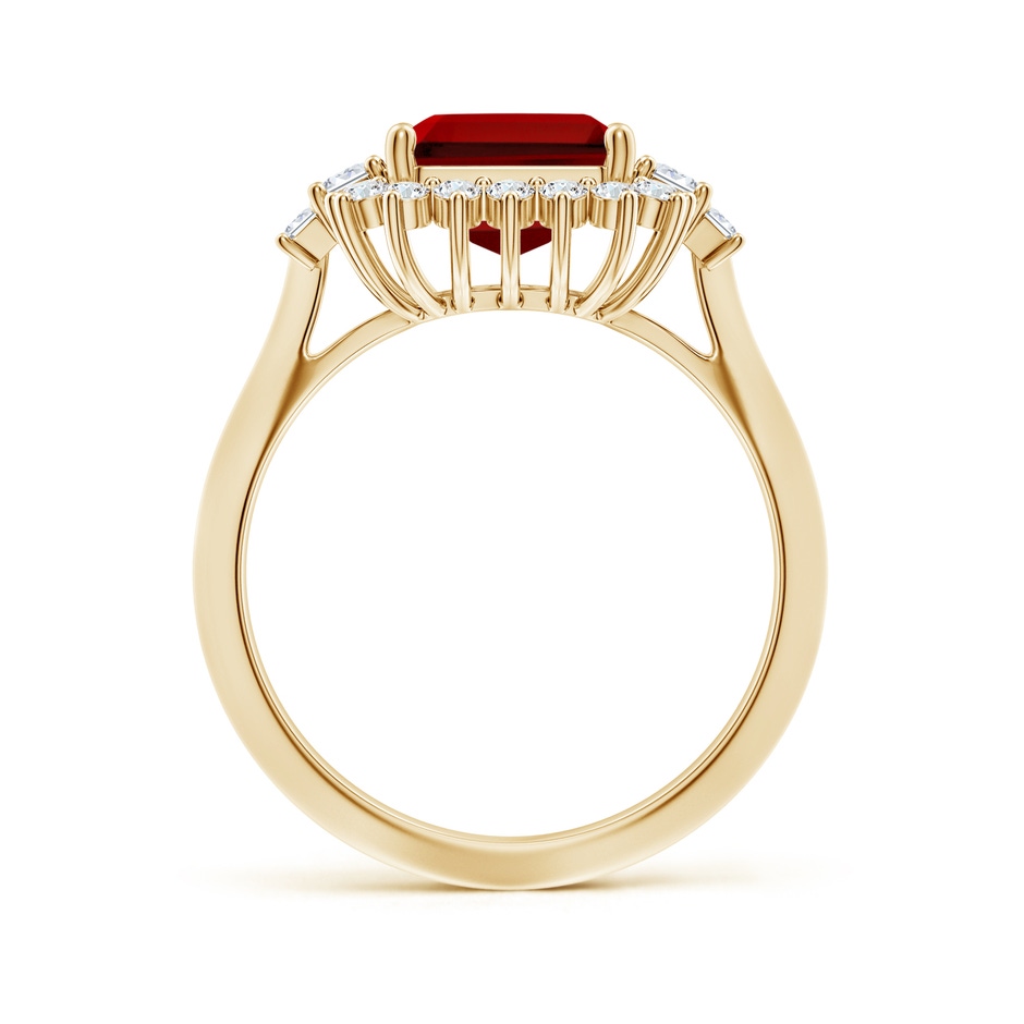 10x8mm Labgrown Emerald-Cut Lab-Grown Ruby Halo Knife-Edge Shank Engagement Ring in 18K Yellow Gold side 199
