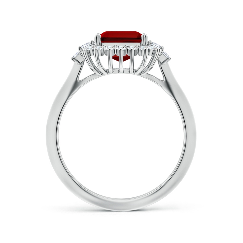9x7mm Labgrown Emerald-Cut Lab-Grown Ruby Halo Knife-Edge Shank Engagement Ring in White Gold - side 199