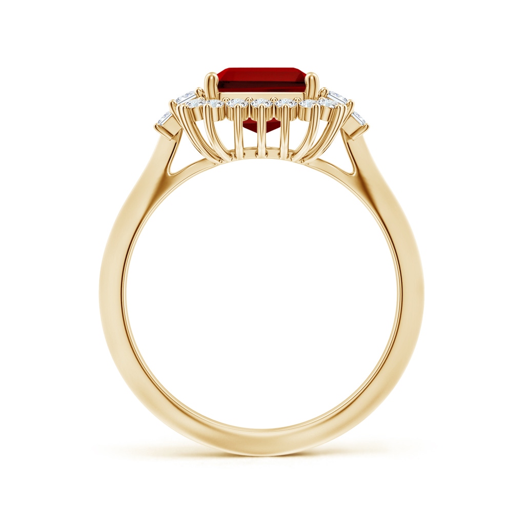 9x7mm Labgrown Emerald-Cut Lab-Grown Ruby Halo Knife-Edge Shank Engagement Ring in Yellow Gold - side 199