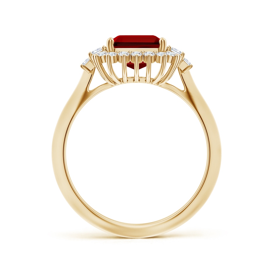 9x7mm Labgrown Emerald-Cut Lab-Grown Ruby Halo Knife-Edge Shank Engagement Ring in Yellow Gold side 199