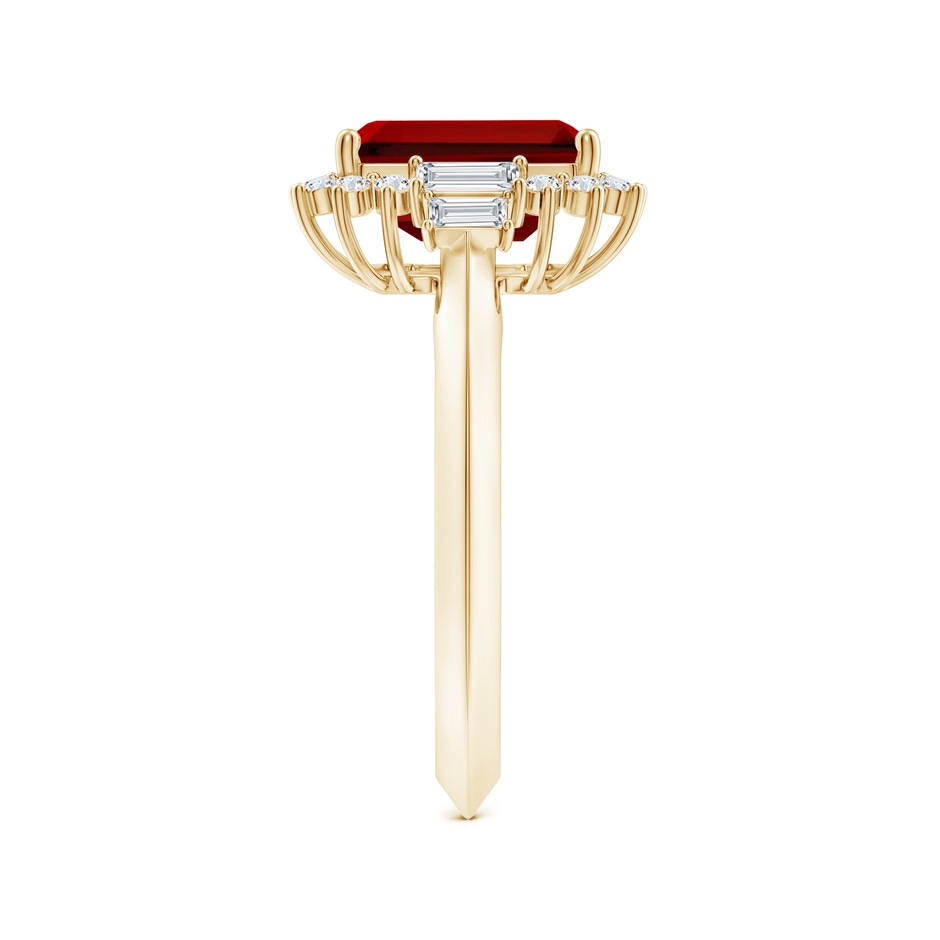 9x7mm Labgrown Emerald-Cut Lab-Grown Ruby Halo Knife-Edge Shank Engagement Ring in Yellow Gold side 299