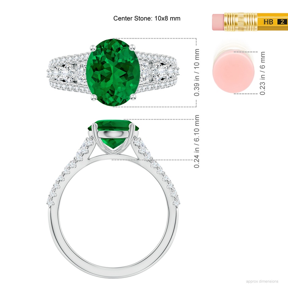 10x8mm Labgrown Classic Oval Lab-Grown Emerald Split Shank Engagement Ring with Accents in White Gold ruler