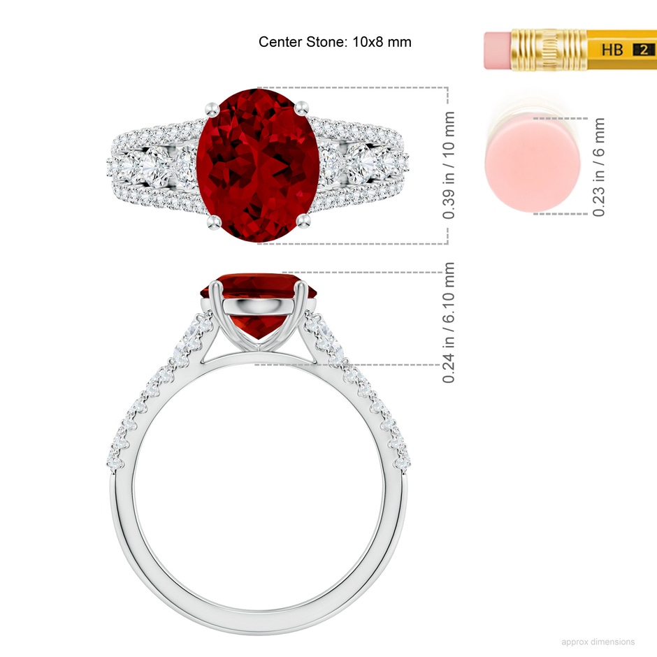 10x8mm Labgrown Classic Oval Lab-Grown Ruby Split Shank Engagement Ring with Accents in White Gold ruler