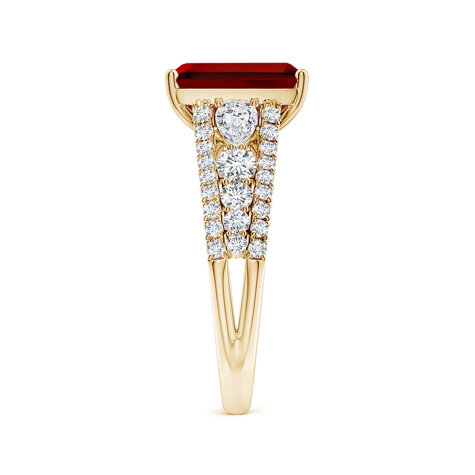 10x8mm Labgrown Classic Emerald-Cut Lab-Grown Ruby Split Shank Engagement Ring with Accents in 18K Yellow Gold side 299