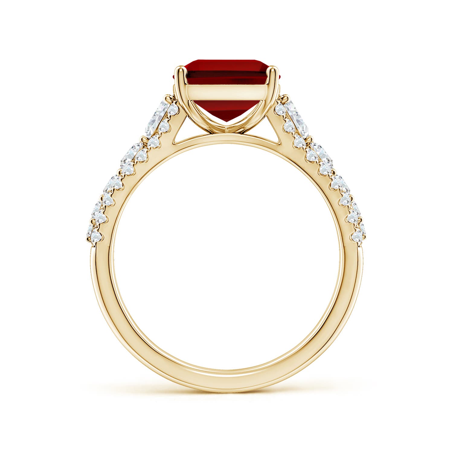 Classic Emerald-Cut Lab-Grown Ruby Split Shank Engagement Ring with Accents