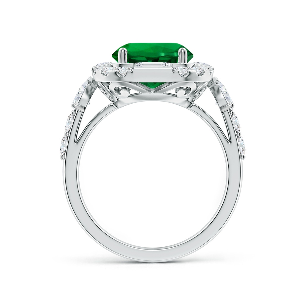 9mm Labgrown Round Lab-Grown Emerald Unique Halo Engagement Ring with Accents in White Gold Side 199