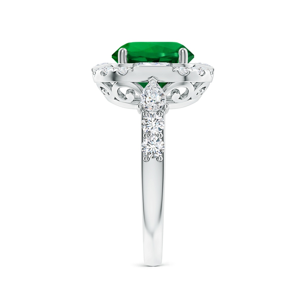 9mm Labgrown Round Lab-Grown Emerald Unique Halo Engagement Ring with Accents in White Gold Side 299