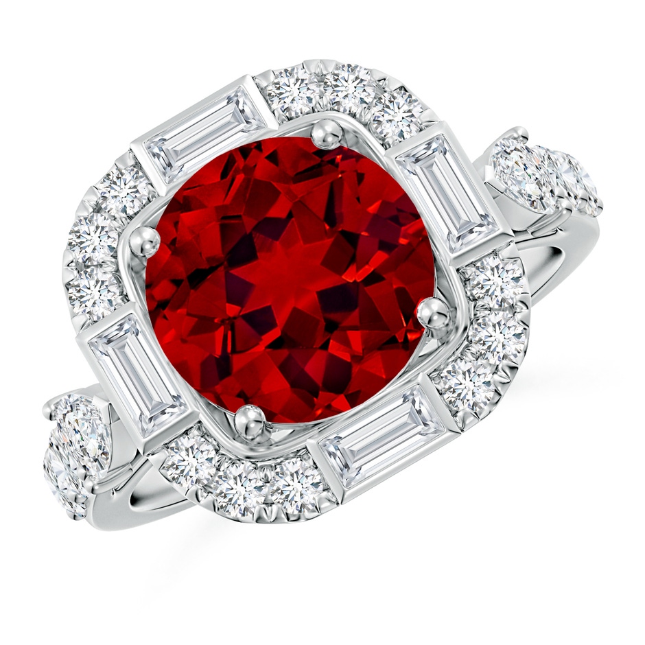 9mm Labgrown Round Lab-Grown Ruby Unique Halo Engagement Ring with Accents in 18K White Gold 