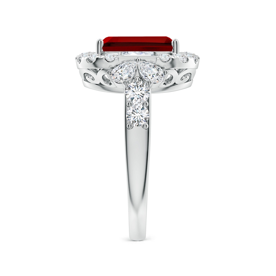 10x8mm Labgrown Emerald-Cut Lab-Grown Ruby Unique Halo Engagement Ring with Accents in 18K White Gold side 299