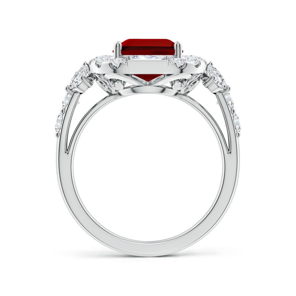 10x8mm Labgrown Emerald-Cut Lab-Grown Ruby Unique Halo Engagement Ring with Accents in P950 Platinum - side 199