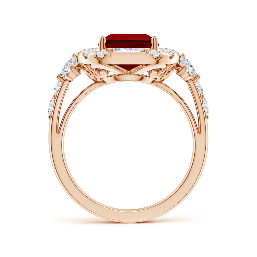 10x8mm Labgrown Emerald-Cut Lab-Grown Ruby Unique Halo Engagement Ring with Accents in Rose Gold - side 199
