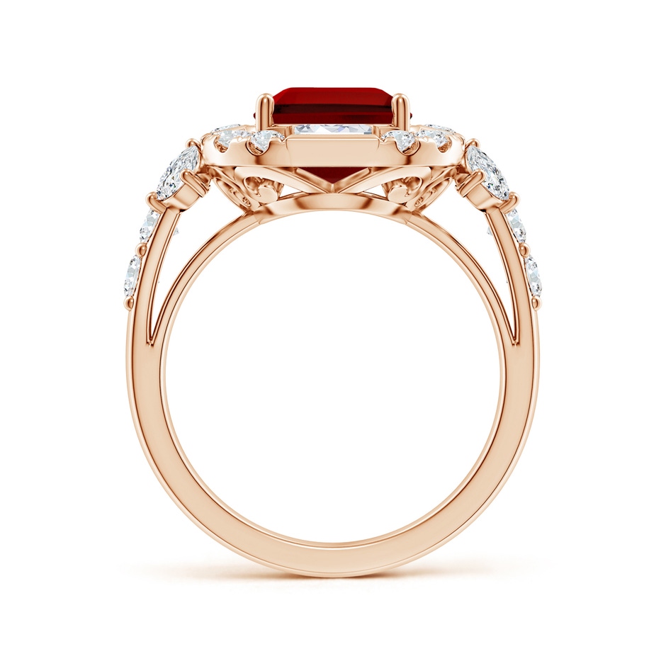 10x8mm Labgrown Emerald-Cut Lab-Grown Ruby Unique Halo Engagement Ring with Accents in Rose Gold side 199